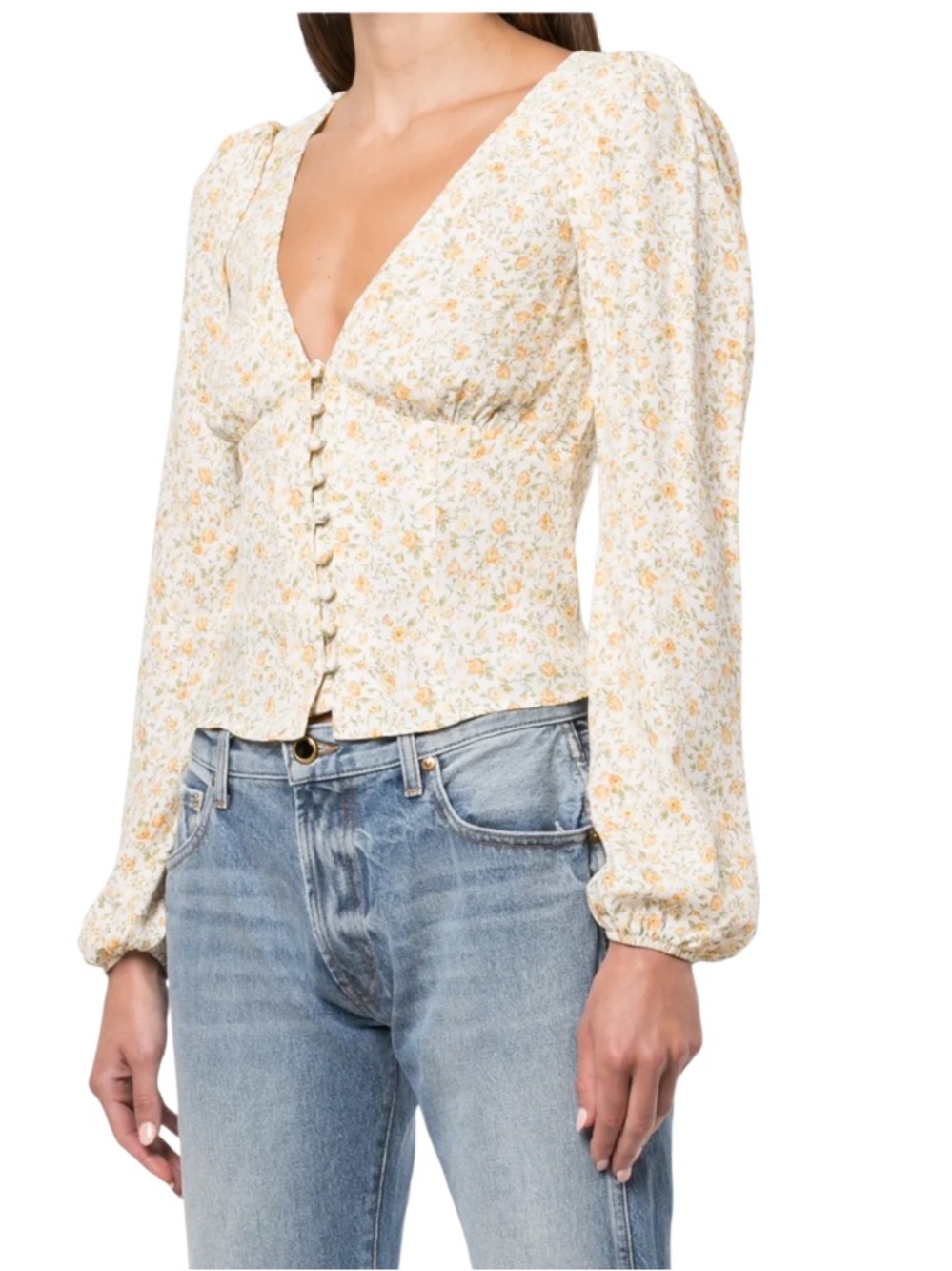 Reformation Nell Yellow Floral-print blouse